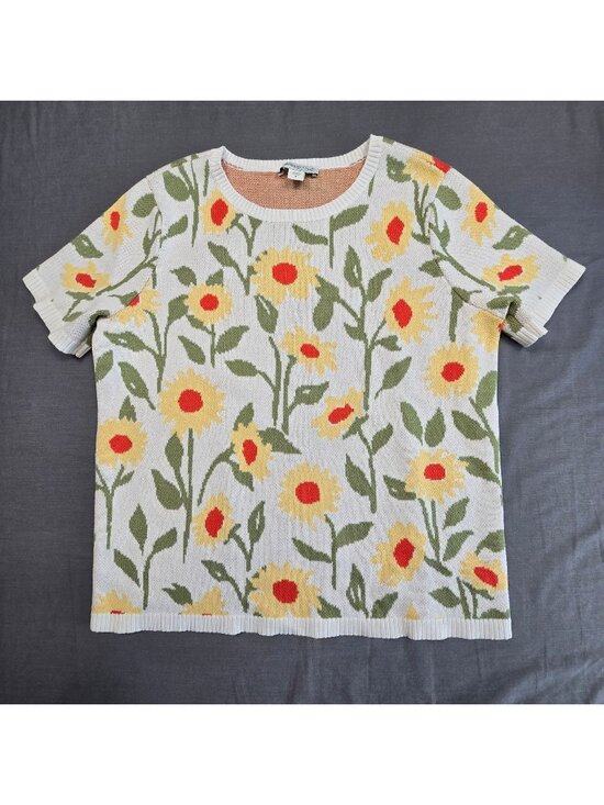 Coldwater Creek Tops - Coldwater Creek Small Sweater Floral Sunflower Cottage Core Short Sleeve Boho
